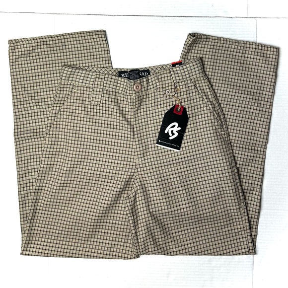 Red Snap Womens 14 Chino Pants Tan‎ Plaid Checkered Straight Leg Vintage Y2K 90s - Picture 1 of 8